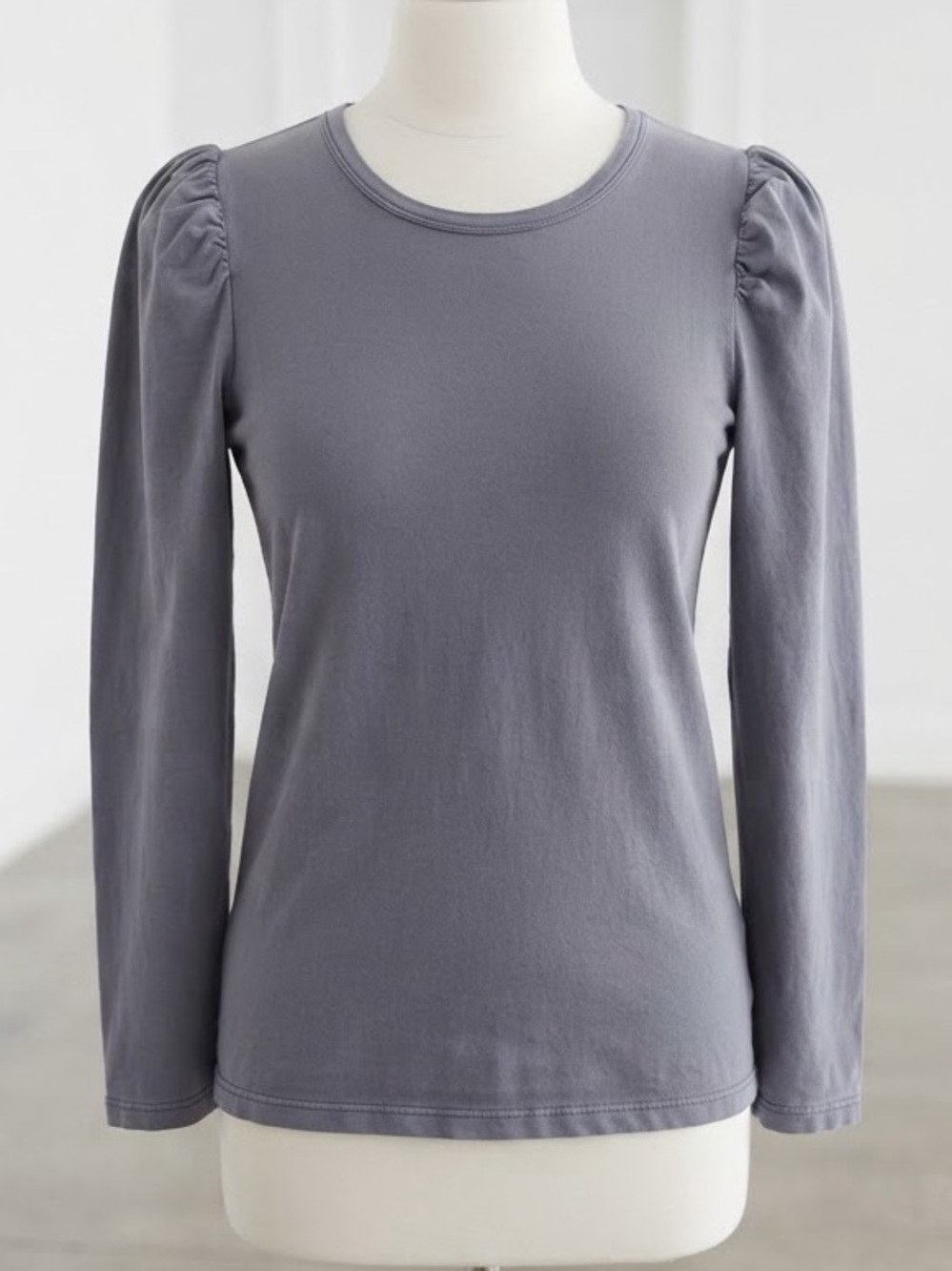 Wilfred| Aritzia| Long-Sleeve Puff Shoulder Top in Dusty Blue 2XS